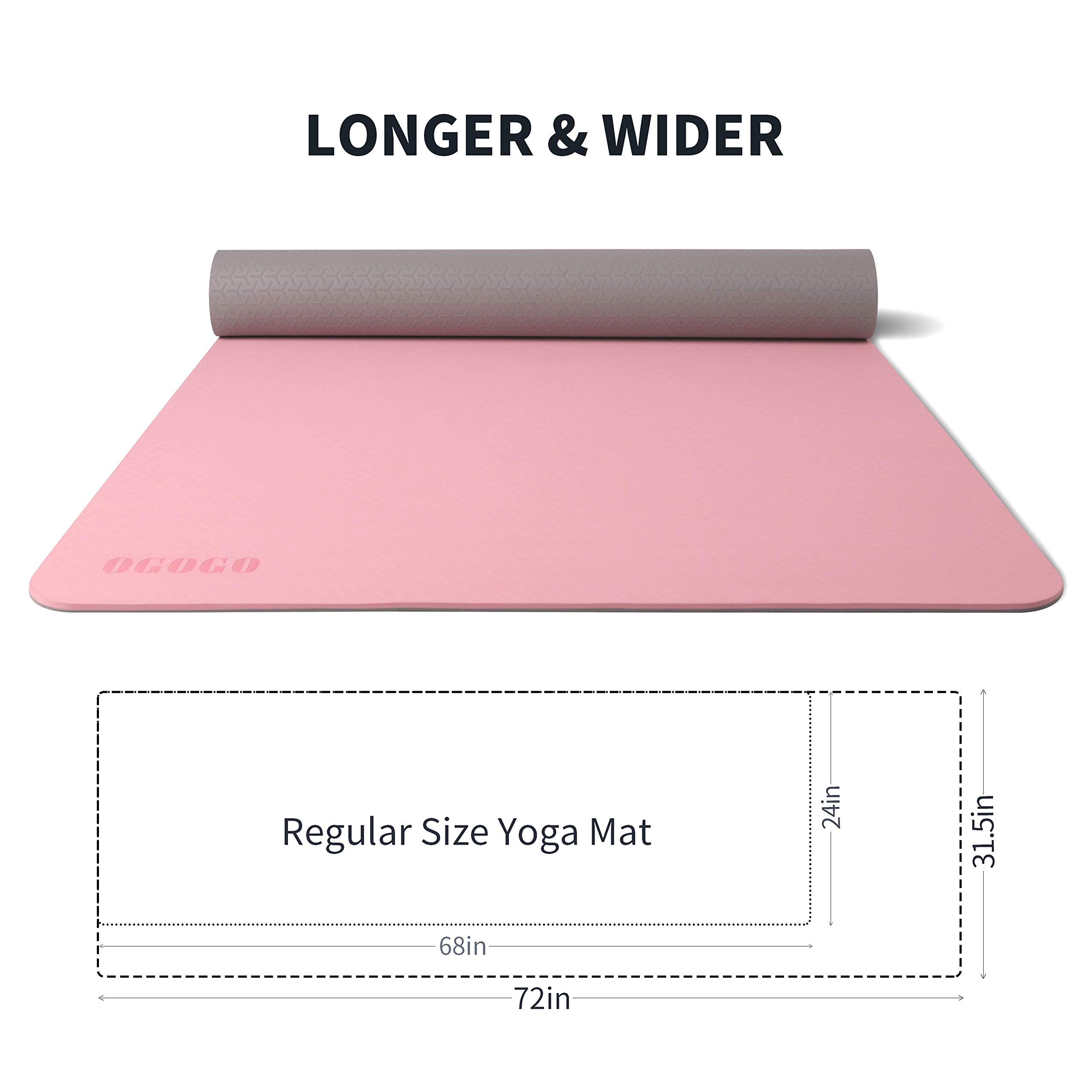 OGOGO Yoga Mat Double-Sided Non Slip,Eco Friendly Exercise Yoga Mat for Men and Women,Thick High Density Pro Mat with Carrying Strap