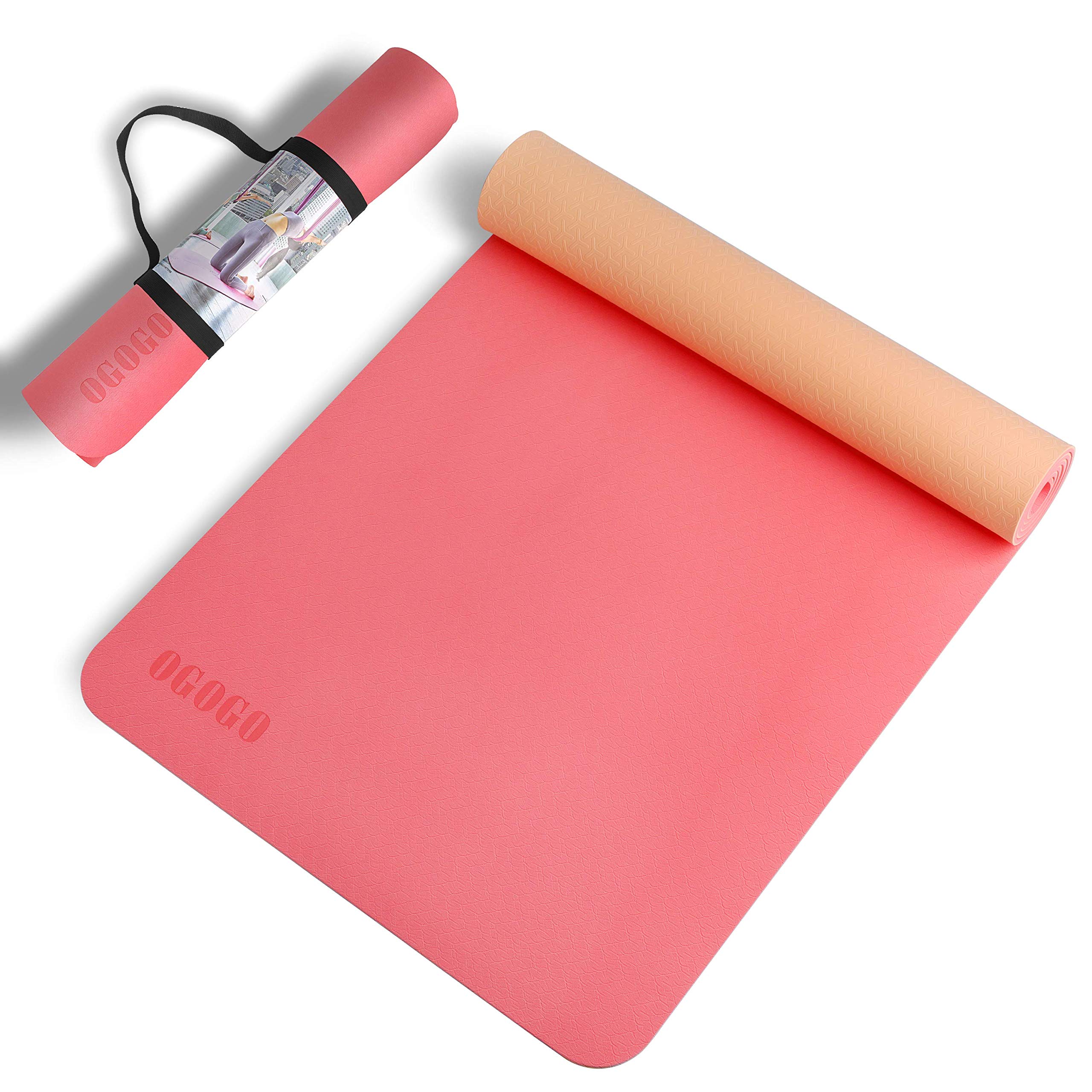 OGOGO Yoga Mat Double-Sided Non Slip,Eco Friendly Exercise Yoga Mat for Men and Women,Thick High Density Pro Mat with Carrying Strap