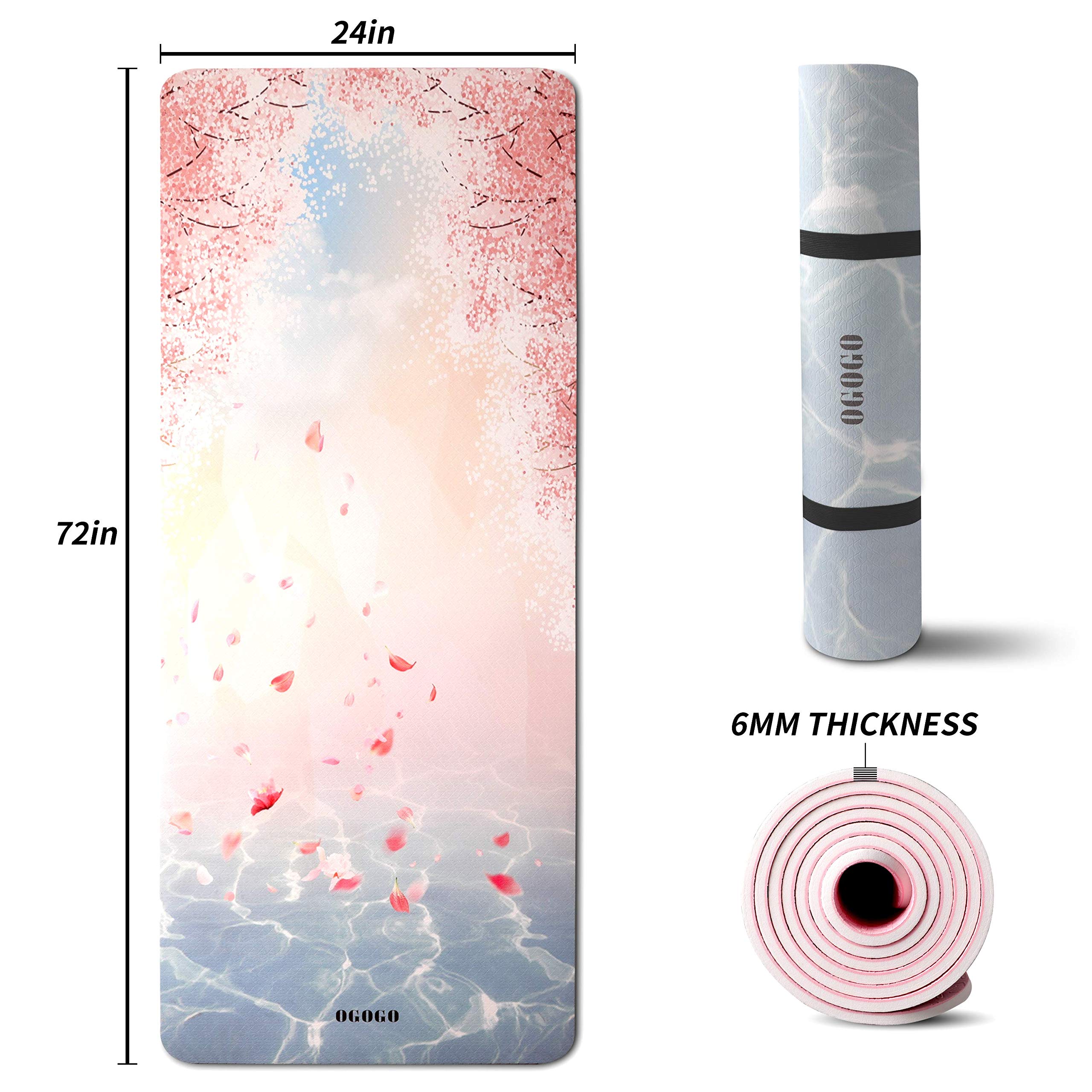 OGOGO Yoga Mat Double-Sided Non Slip,Eco Friendly Exercise Yoga Mat for Men and Women,Thick High Density Pro Mat with Carrying Strap